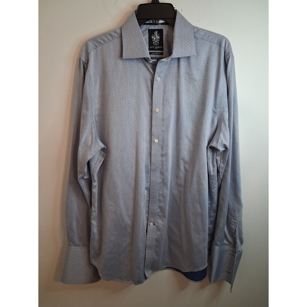 Jeff Banks London Tailored Fit Shirt Button Down Blue 2XL Cuff Link Holes Preppy